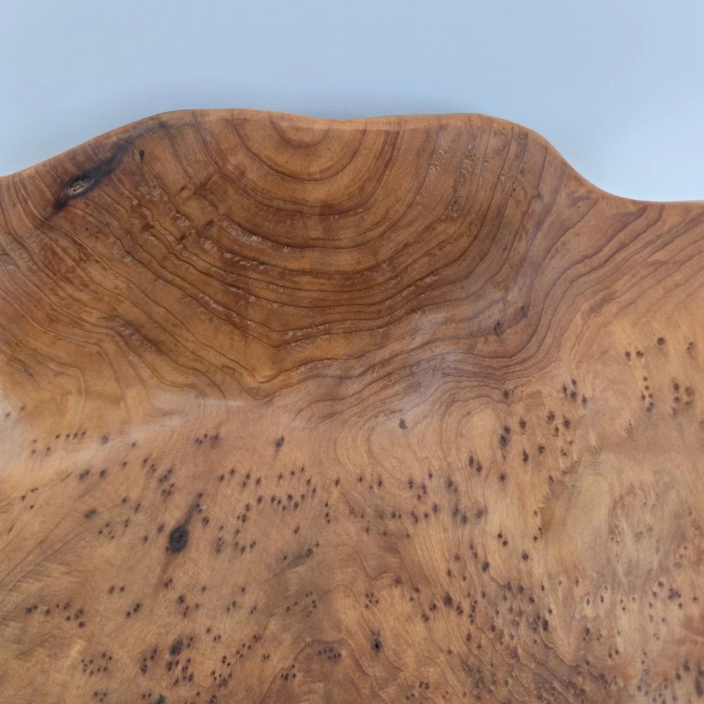 Live Edge Burl Wood Rustic Bowl Handcrafted Organic Turned Wood Art Signed JK